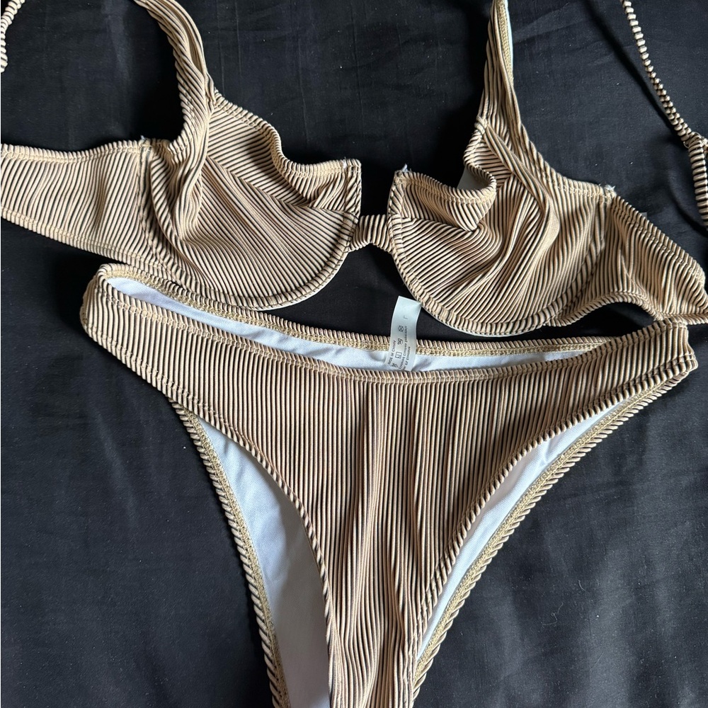 Striped Tan Bikini Set